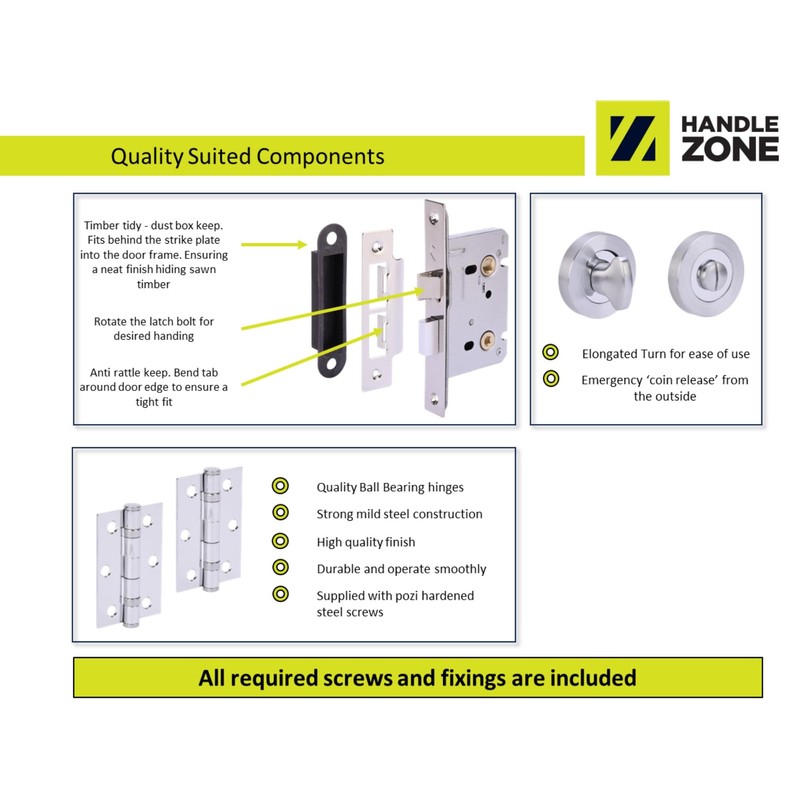 HANDLEZONE® Columba Premium Door Handles on Rose Bathroom Lock Pack