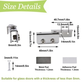 UFURMATE Glass Door Hinge 8 Pieces Side Mounted Frameless Glass Door Swing Hinges Clamp Adjustable Cabinet Hinge Clip Fits Less Than 5mm Free Swing Glass Doors