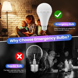 Emergency Rechargeable Light Bulbs, Stay Lights Up When Power Failure, 1500mAh 12W 60W Equivalent LED Light Bulbs for Home, Camping, Hiking (with Hook,with Plug Cap,with socket adapter) 6 Pack