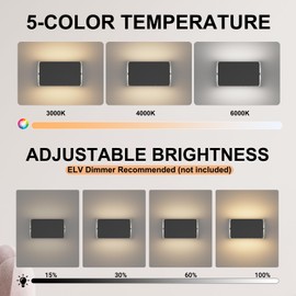 Aoceley Indoor Modern Led Aluminum Wall Sconces,18W 5CCT 3000K-6000K Dimmable Hardwired Wall Light with Rotatable Lampshade,Contemporary Wall Lamp for Bedroom Living Room Hallway Stairway(Black,2Pack)