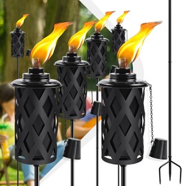 FALBAWR Citronella Torches for Outside Set of 6, 16 Oz Outdoor Torches with 3-Prong Grounded Stake, 59 Inch Metal Torch for Garden Décor, Outside Torches for Backyard, Garden, Patio（Black）