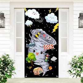 Sursurprise Tornado Theme Door Cover, Storm Lightning Door Banner Fournado Tornado Sign Decorations, Tornado Birthday Baby Shower Weather Party Decor Indoor Outdoor Supplies