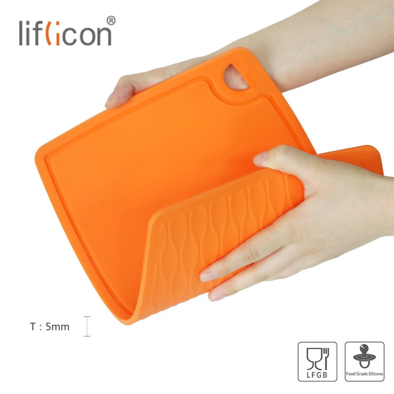 Liflicon Thick Silicone Cutting Board 12.6'' x 9.1'' Juice Grooves