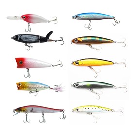 YOUHOT Championship Series Surface Lures - 10pc Topwater Fishing Kit (7.5-11cm) - Popper & Crankbait Combo - High-Visibility Bass/Pike Lures - Includes 5X 13g Poppers