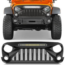 Nilight Front Bumper Grill Cover for 2007 2008 2009 2010 2011 2012 2013 2014 2015 2016 2017 2018 Wrangler JK/JKU Rubicon, & Sahara Sport with LED Work Light Pods Matte Black