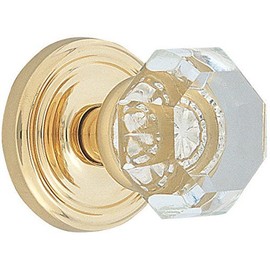 Emtek 8200-OT-US3 Old Town Clear Crystal Privacy Bed/Bath Door Knob, Regular Rosette, Polished Brass