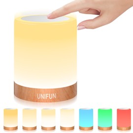 UNIFUN Night Light, Touch Lamp for Bedrooms Living Room Portable Table Bedside Lamps with Rechargeable Internal Battery Dimmable 2800K-3100K Warm White Light & Color Changing RGB (Regular Size)…