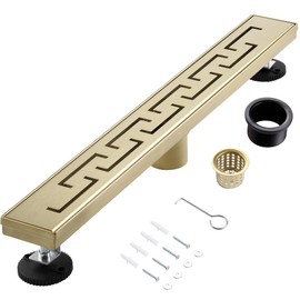 24 Inch Linear Shower Drain, Brushed Gold Shower Drain,Removable Grate, 304 Stainless Steel, Easy to Install and Clean for Bathrooms (Drain Base Not Included), LSD-21A-24G