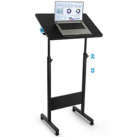 Joyoolife Mobile Podium, Adjustable Standing Desk with Caster Wheels, Adjustable Height 360° Swivel Desktop, Versatile Podium Laptop Desk Stand Up Desk Easel Presentation Lectern (Black)