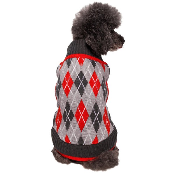 Blueberry Pet Chic Argyle All Over Dog Sweater in Charcoal