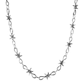 HZMAN Men's Punk Gothic Alloy Barbed Wire Necklace 20 Inch (Silver-2)