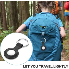 Cases for Air Tags, Anti-lost 2021 LEATHER AirTags Loop Anti-Lost Portable Key Pet Kids GPS Finder Locator Sleeve Mini Tracker Keychain Protective Ring Cover (BLACK)