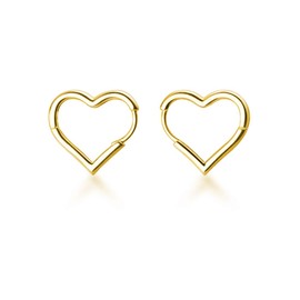 SLUYNZ 925 Sterling Silver 1.6CM Heart Hoop Earrings for Women Teen Girls Sweet Love Heart Earrings Drop (C-Gold)