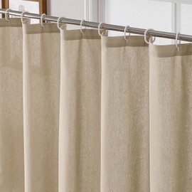 OWENIE Colin Linen Shower Curtain 72 Inch, Soft Cotton Cloth Linen Texture Fabric Shower Curtain for Bathroom with 12 Hooks, Hotel Spa Luxury, Machine Washable, Linen, 72x72 Inch