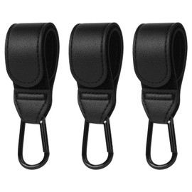 URAQT Pram Hooks, Pack of 3 Universal Tags for Prams, Leather Look, Pram Bag Holders, Pram Hooks, Bag Hooks, Buggy Clips, Carrier for Changing Bag, Bags, Shopping Bag