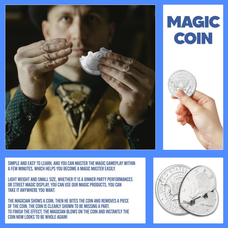 Magic Coin Close Up Props American Bite Illusion Half Dollar