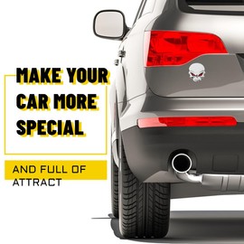 Metal Skull Car Stickers, 2 Pcs 3D Metal Car Sticker Skull Motorbike Stickers Car Bumper Stickers Skull Emblem Badge Stickers for Car Motorcycle Decor (Sliver)