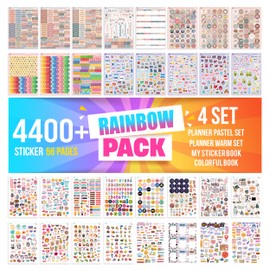 colortouch Planner Stickers Set - 4400+ Pcs - 56 Sheets Organizer Stickers Set for Bullet Journal, Calendar, Agenda, Teachers, Students, Kids, Girls, Adults Stickers Pack - School, College, Seasonal