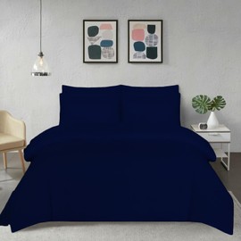 100% Egyptian Cotton Duvet Cover Set |200 Thread Count Plain Dyed Duvet Quilt Cover Set With Free Pillowcases| Non-Iron Easycare Bedding Set - Single Double King Super King Sizes (Navy, King)
