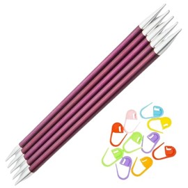 KnitPro Zing DPN Double Pointed Knitting Needles 6 inch, Size 10 (15cm, 6.00mm) with 10 Colorful Stitch Markers