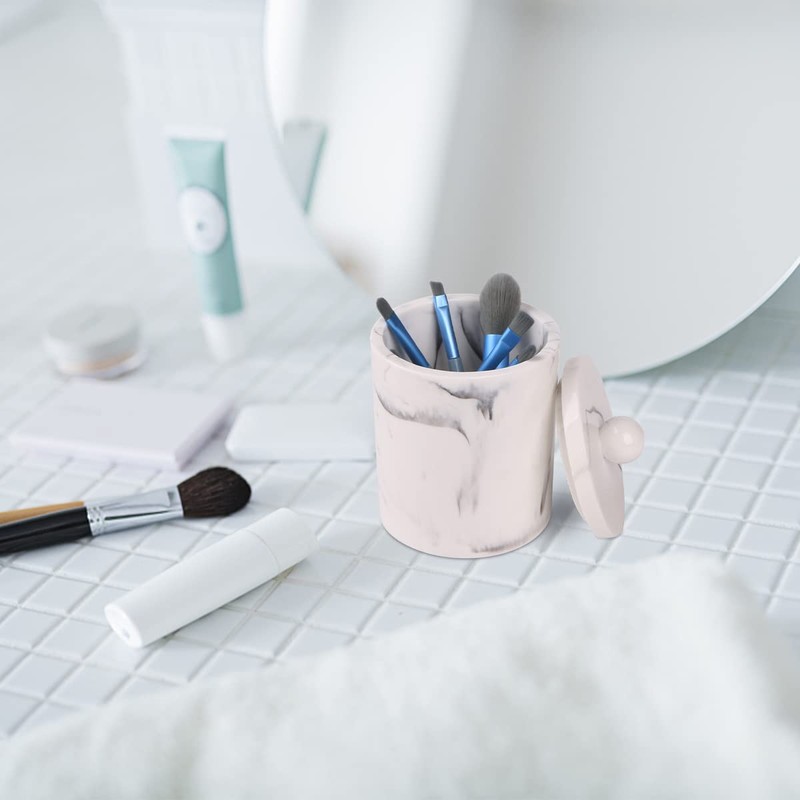 Tonxus Marble Qtip Holder with Lid, White Resin Cotton Swab