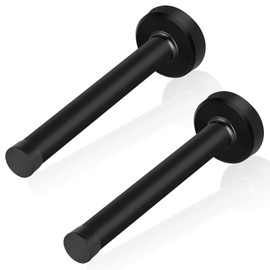 Door Stoppers, Long Door Stop, 5 Inch Door Stopper, Black Doorstops Wall Mount Solid Brushed Stainless Steel Door Stop with Soft Rubber Bumper Tips, 2 Pack
