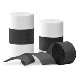 Andiker 6 Rolls Crepe Paper Streamer, Streamer Rolls Backdrop Party Decorations for DIY Crafts Birthday Wedding Graduation, 82ft (White, Black)