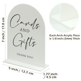 White Arch Acrylic Wedding Sign- 5"x7" Acrylic Cards and Gifts Sign and Base,1/8" Thick | Modern Calligraphy Arched Acrylic Table Sign for Wedding & Event Party (Cards and Gifts Sign, 5"x7")