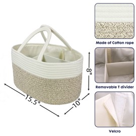 Organizador grande de pañales para bebé para niña, niño, cuerda de almacenamiento para guardería, cesta portátil para cambiar, coche, viajes, baby shower, regalos para recién nacidos, artículos imprescindibles de color blanco y café