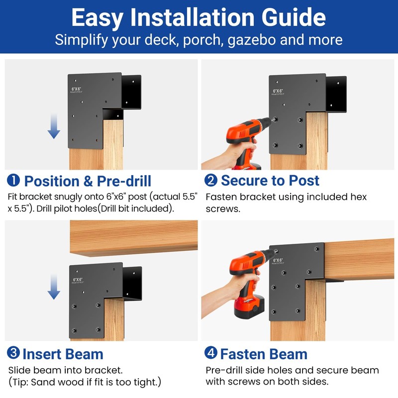 2-Pack 6x6 End Post Cap Tie Brackets (Actual 5.5"), Ultra-Heavy