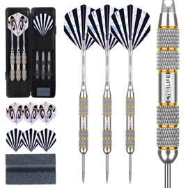 CyeeLife Darts with Metal Tip 24 g, 3 Pieces Darts Steel Darts, Steel Darts with Aluminium Shafts and PC Shafts, 6 Dart Flights and 1 Dart Tool Sharpener