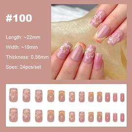 【NEW ARRIVALS!】 Press on Nails French Tip Bling Coffin Short Almond Fake Nails with Designs Glue on Nails Long Glossy Gradient Medium False Nails Reusable Full Cover Thick Nail Acrylic Stick on Nails for Women Girls 24 Pcs:_100
