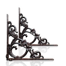 Cast Iron Victorian Scroll Shelf Brackets, 9 x 9 inch Antique Decor Shelves Bracket, Wrought Iron Corner Brackets,Wall Decorative, Modern Shelving Bracket for DIY Floating Shelves, 2 Pcs