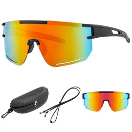 SPOKKI Fast Glasses Rave Cycling Glasses Men Women UV400 Polarised Sports Glasses Sports Sunglasses Road Bike Glasses for MTB Road Bike Ski Rave MTB with Glasses Case and Strap, orange