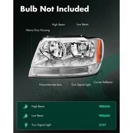 SCITOO Headlights for 1999 2000 2001 2002 2003 2004 for Jeep Grand Cherokee Pair Headlight Assembly Chrome Housing Amber Reflector 55155553AE