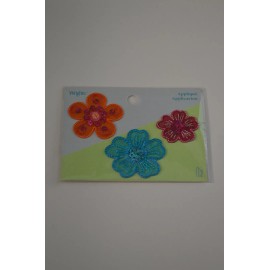Wright Applique- Iron On - 3 Flowers= Orange, Turquoise, Magenta, all with Sequins