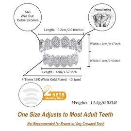 TOPGRILLZ Grillz Vampire Teeth - Grills for Your Teeth Grillz for Women Men 18K Gold-Plated Iced out CZ Fangs Hip Hop Rapper Costume Accessory Cosplay Extra Molding Bars（Silver）