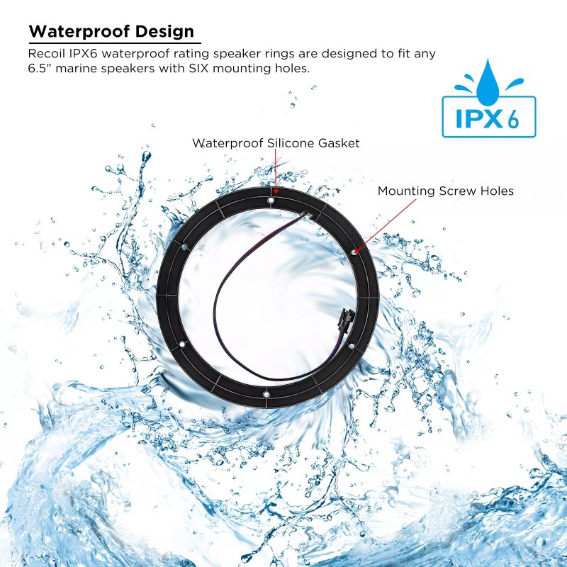 RECOIL RING65-RGB Waterproof 6.5-Inch RGB LED Speaker Rings, Pair