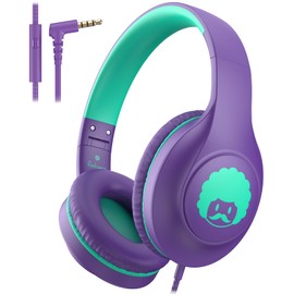 rockpapa C24 On-Ear Wired Headphones with Microphone,Lightweight Foldable Corded Headphones with No-Tangle Cord of 3.5mm Jack,Stereo Bass Headphones for Computer Laptop Tablet Phone Purple Green