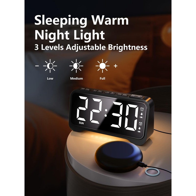 Vibrating Alarm Clock for Heavy Sleepers with Bed Shaker, Extra
