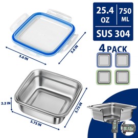 304 stainless steel Sandwich Containers - BPA Free Sandwich Containers for Lunch Boxes, 100% Airtight & Dishwasher Safe Kitchen Food Storage Containers with Lids 4 PCS