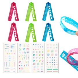6PCS Folding Ruler, 12 inch Foldable Ruler Clear, Flexible Ruler 15cm with Stickers Transparent Straight Ruler Folding Ruler Shatterproof Plastic Ruler Geometric Ruler for School Office