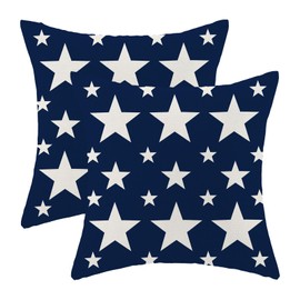 4th of July Pillow Covers 18x18 Inch Set of 2 Navy Blue Cream Patriotic Stars Outdoor Decor Throw Pillows Independence Day Memorial Day Farmhouse Decorative Cushion Cases for Couch Decorations