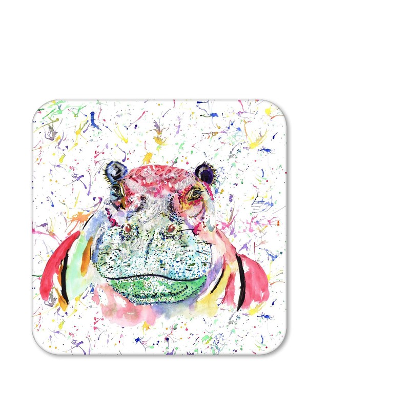 Coaster Hippo Wild Wildlife Animals Coasters Watercolour Art Gift Work