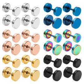 NEWITIN 12 Pairs Dot Stud Earrings for Men Faux Gauges Earrings Hypoallergenic Earrings Ear Tunnel Surgical Steel Earrings Screw Flat Back Earrings Round Ear Studs for Women Men