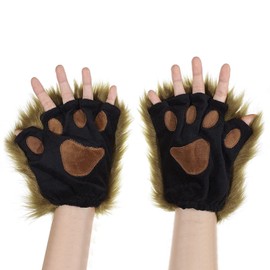 Cat Paw Gloves Fluffy Cute Realistic Plush Half-Finger Cosplay Party Birthday Soft Cat Claw Bear Cat Paw Fingerless Mittens Costume Fancy Animal Dress Up Warm for Ladies Women Girls
