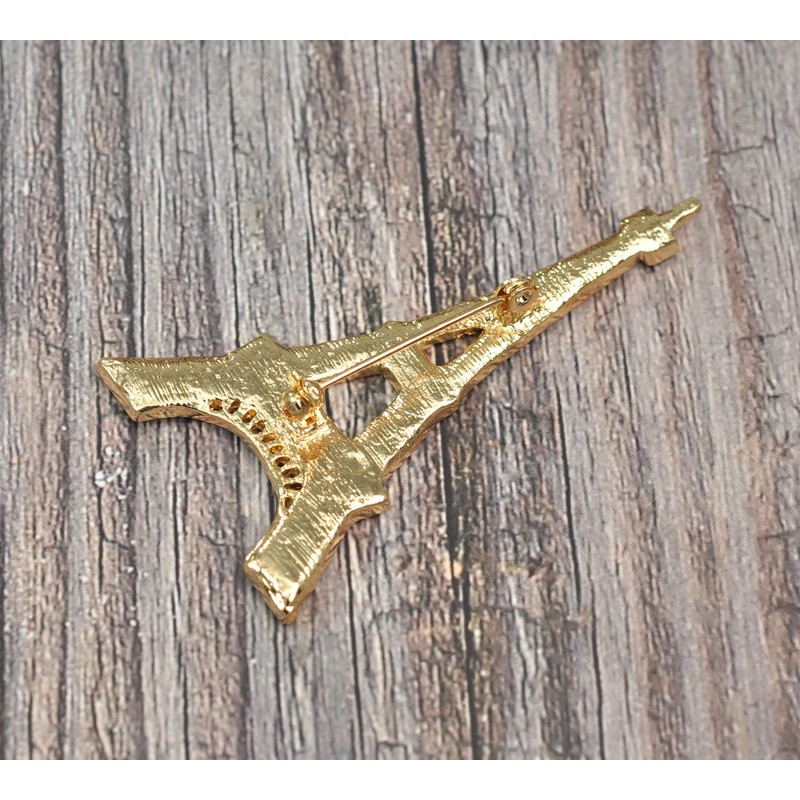 Gyn&Joy Gold Tone Clear Crystal Rhinestone Fashion Tower Brooch Pin
