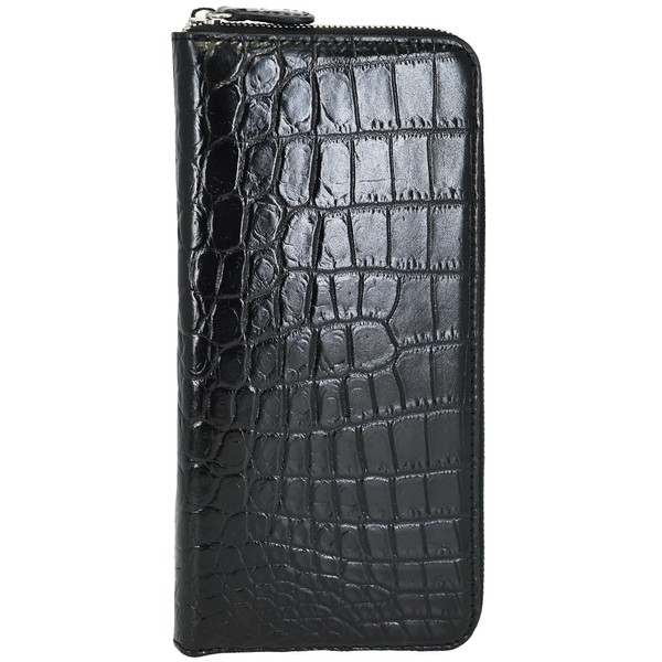 Bliss Leather Genuine Crocodile Long Wallet, Round Zip, YKK Luxury