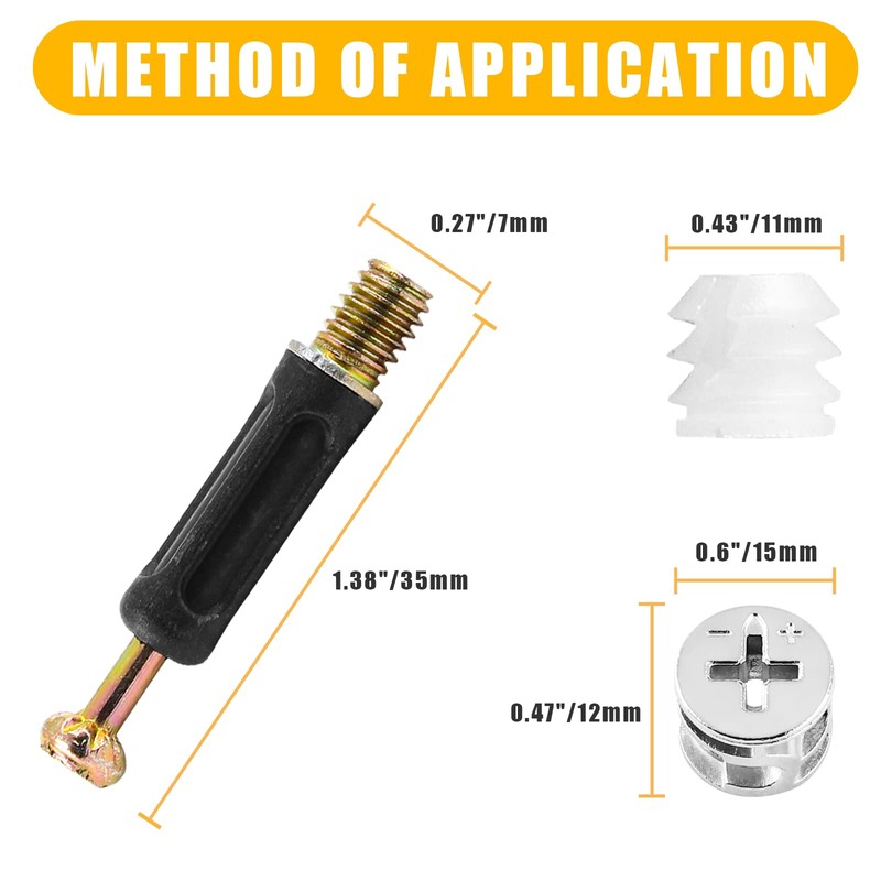 BokWin 50 Set 40mm Cam Lock Screws for Furniture,3 in