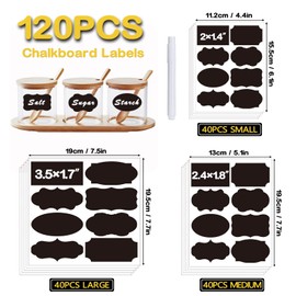 Chalkboard Labels 120pcs Black Chalk Labels for Containers with White Chalk Marker - Reusable, Waterproof Blackboard Stickers for Storage Bins, Glass Jars, Cups